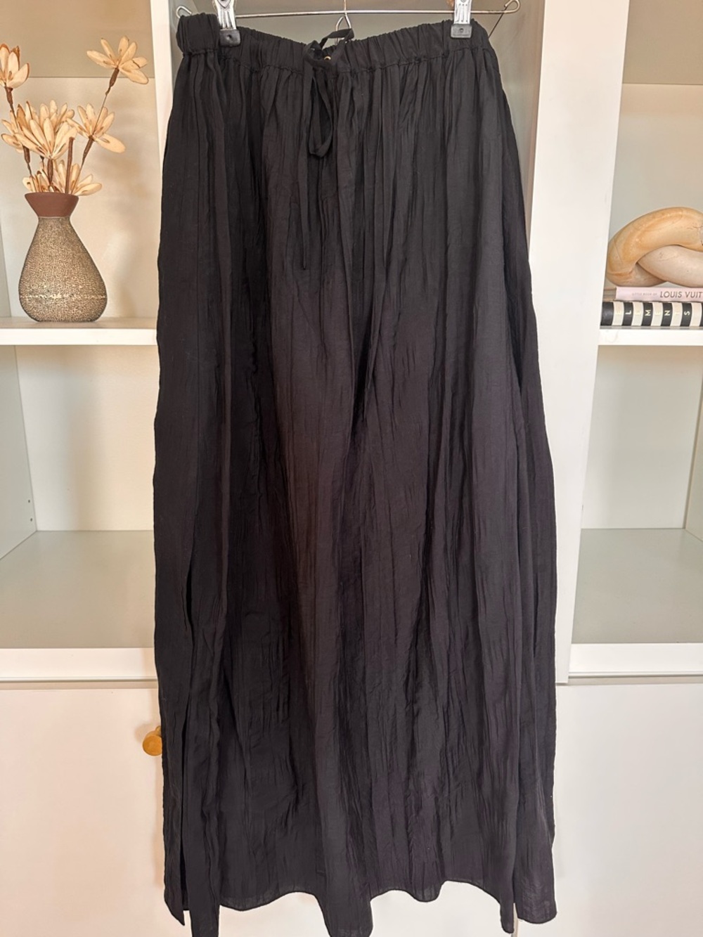 J. Crew Black Crinkled Drawstring Maxi Skirt